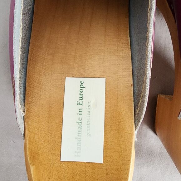 Handmade in Europe Purple Leather Wooden Clogs Mules Platform Shoes Size 41 - Picture 4 of 7